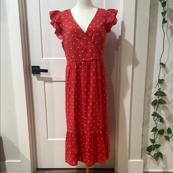 Old Navy Size M Red Halter Maxi Dress with Ruffled Tie Front V-Neck Cross Front - Picture 4 of 11